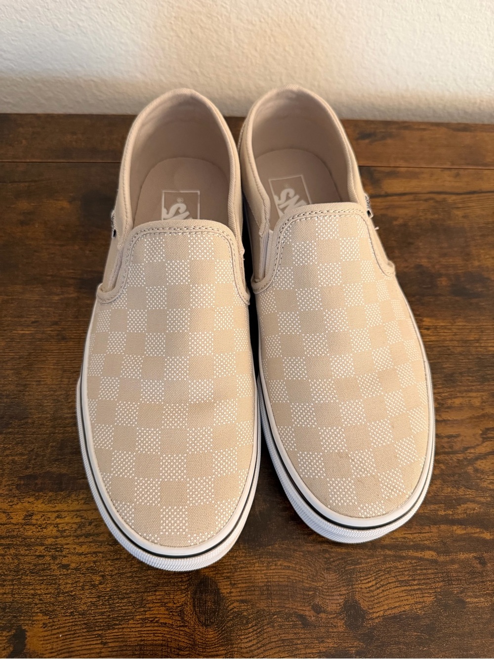 Vans Slip-On Checkerboard Canvas Sneakers - Beige and White